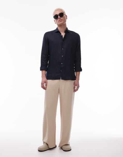 Mango premium linen shirt in navy - view 1