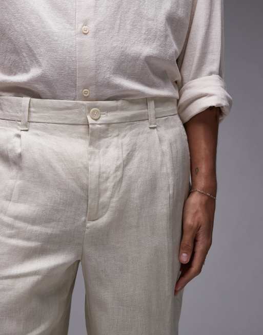 Mango premium linen tapered trousers in beige