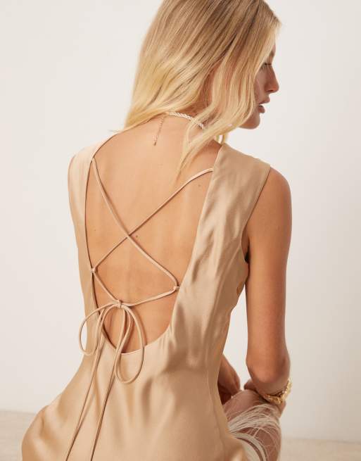 Mango - Premium maxi-racerjurk met franjes in zachtgoud, 2 van 4