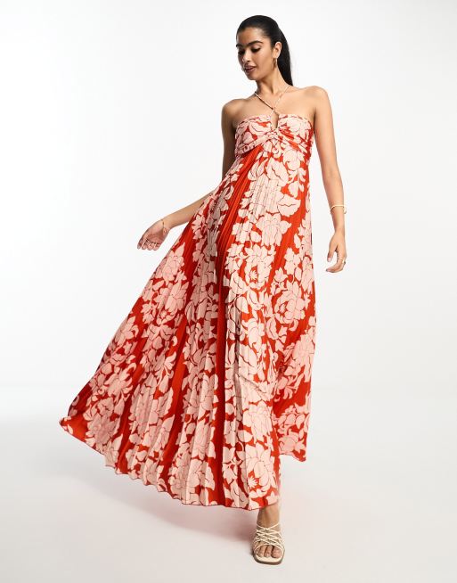 Begrænse vagt pølse Mango premium occasion halterneck maxi dress in red floral print | ASOS