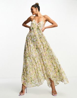 Mango premium floral pleated maxi dress with backless detail in floral - ASOS Price Checker