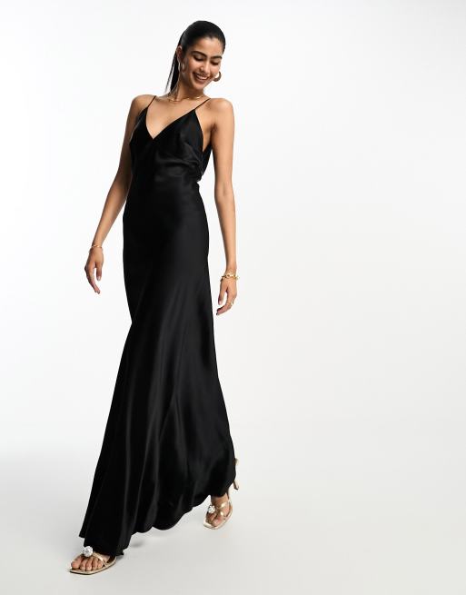 Black satin shop slip dress