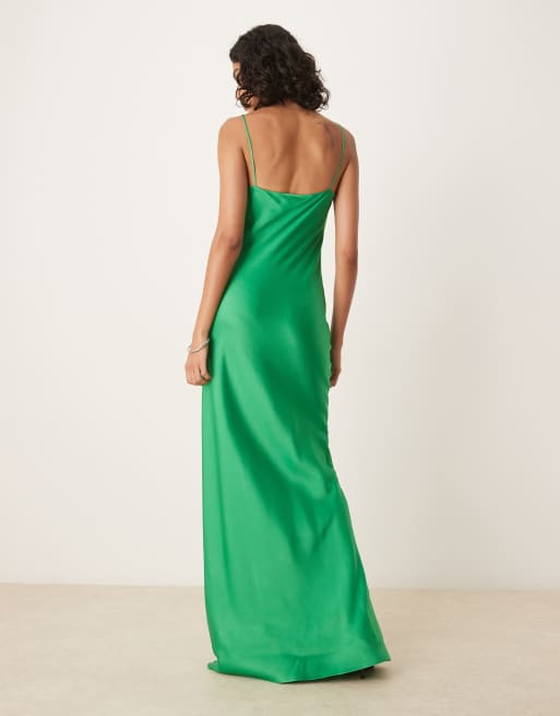Mango premium strappy cup detail maxi dress in green, 4 of 4