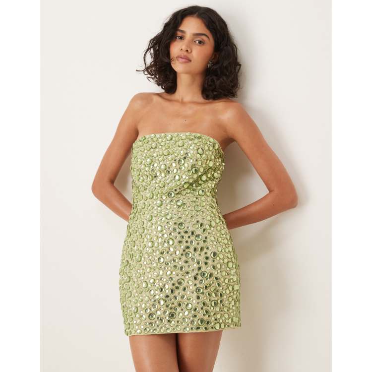 green emerald velvet dress Moon Dance Strapless Dress in Mango