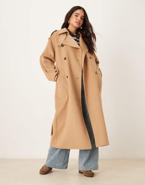 Mango premium wool blend maxi trench coat in brown - view 1
