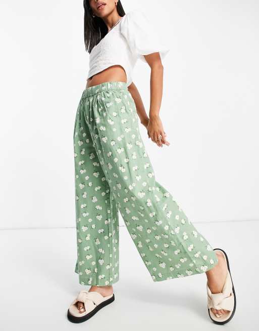 Mango printed floral pants in green