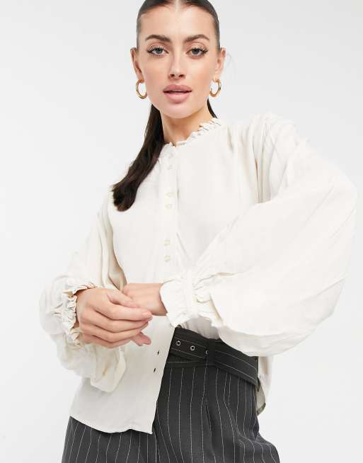 Mango puff sleeve blouse in white ASOS