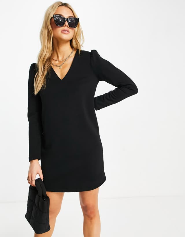 Mango puff sleeve mini dress in black