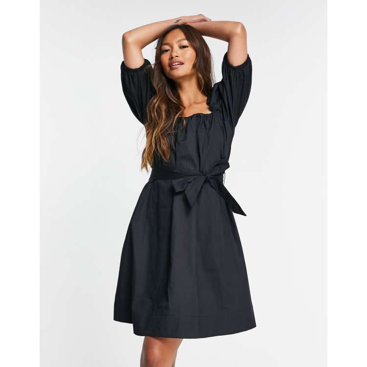 Women's Plus Size Puff Sleeve Black Maxi Dress