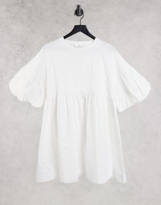 Mango Puff Sleeve Poplin Hybrid Dress In White | ModeSens