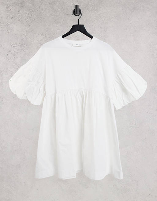 Dresses Mango puff sleeve poplin hybrid dress in white 