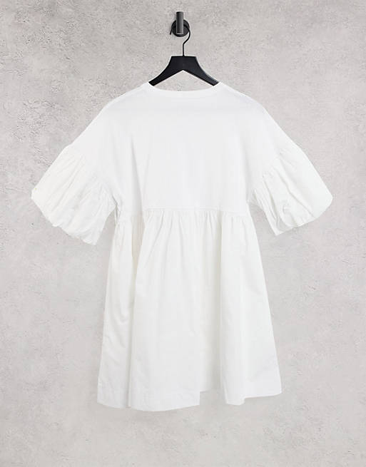 Dresses Mango puff sleeve poplin hybrid dress in white 
