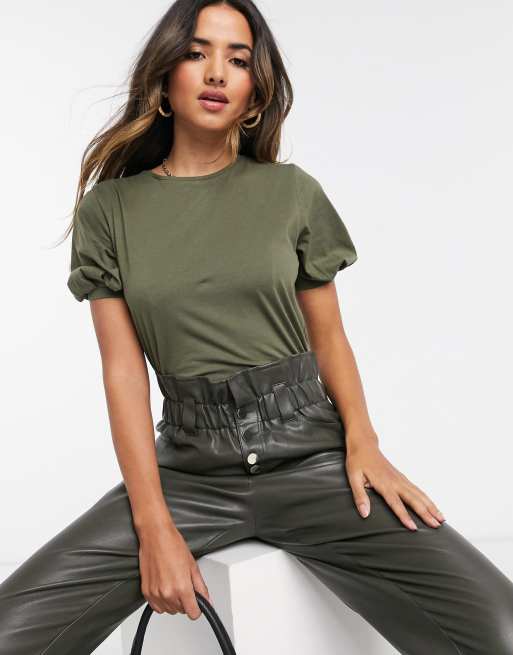 Khaki puff best sale sleeve top
