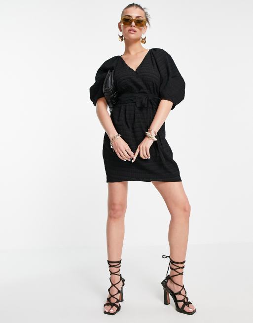 white christmas dresses High Quality Purple/Black/Red Diamonds Draped Pleated Chiffon Elegant Puff Sleeve Long Dress Black / M main image 0