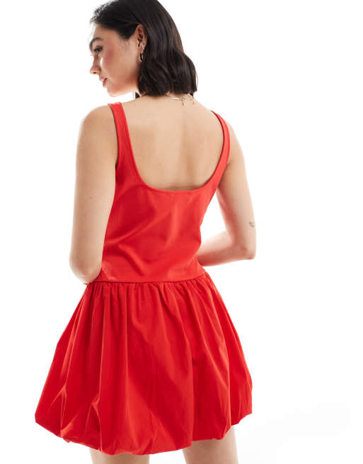 Mango puffball mini dress in red ASOS