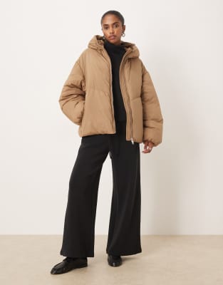 Mango Puffer Jacket With Hood In Brown