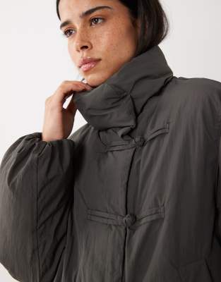 Mango Puffer Jacket With Mandarin Buttons In Black