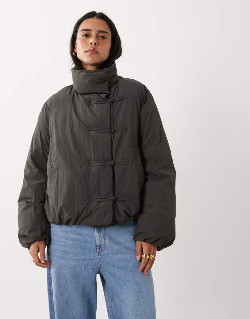 Mango puffer jacket with mandarin buttons in grey, 2 of 4