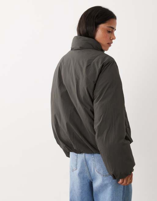 Mango puffer jacket with mandarin buttons in grey, 4 of 4