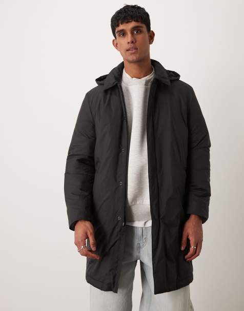 Mango puffer mid length trench coat in navy - view 1