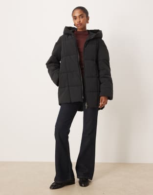 Mango - Pufferjacke in Schwarz mit Kapuze