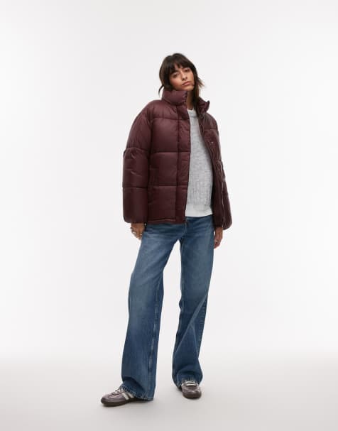 Mango – Puffermantel in Burgunderrot mit lockerem Oversize-Schnitt und Kragen - view 1