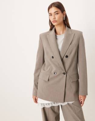 Mango - Puglia - Eleganter, zweireihiger Blazer in Grau, Kombiteil