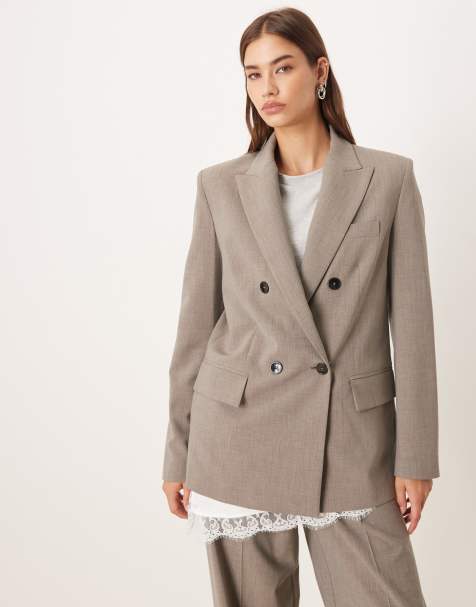 Mango Puglia tailored double breasted blazer co-ord in grey - view 1