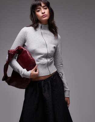 Mango - Pull à col montant zippé asymétrique - Gris