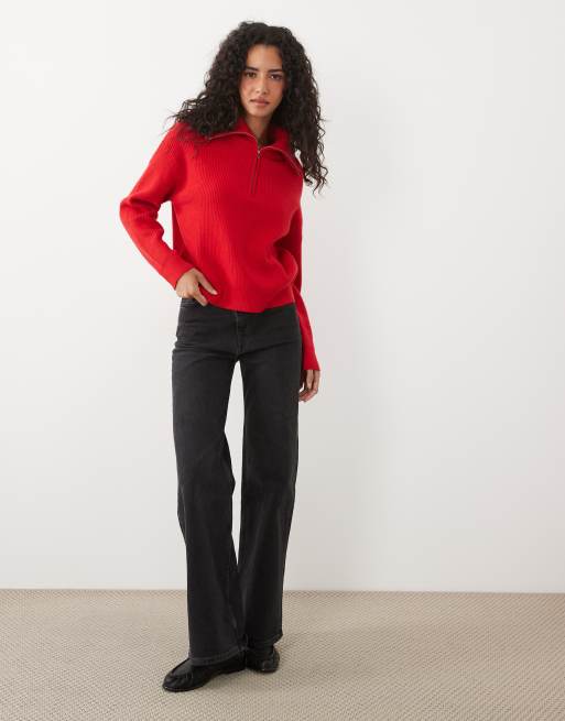 Mango pull à col zippé quart de zip rouge, 2 de 4