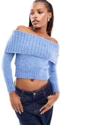 Mango bardot jumper in light blue - ASOS Price Checker