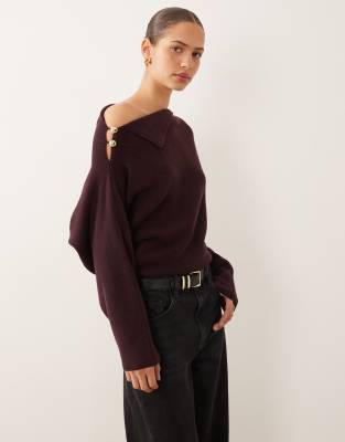 Mango - Pull asymétrique en laine mélangée avec détails métalliques ...