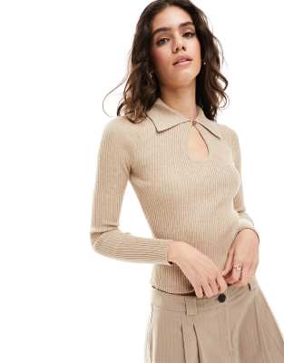 MUDO Gilet Femme Beige Basic Côtelé Col V Casual (EU 34
