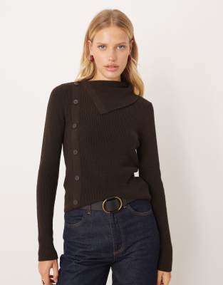 Mango - Pull boutonné en laine mélangée - Marron-Brown