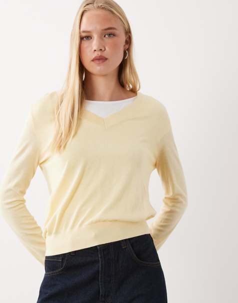 Mango pull col V jaune - view 1