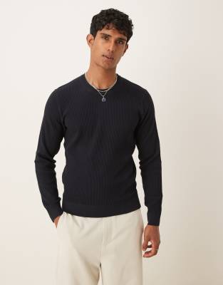 Mango - Pull côtelé en coton mélangé - Bleu marine