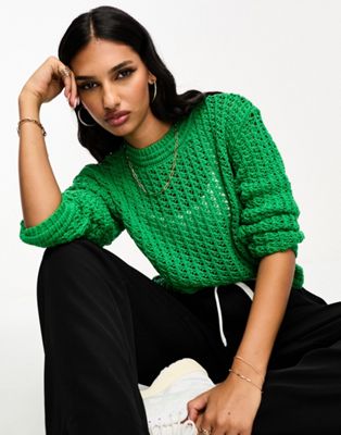 Mango cable knit cropped long sleeve sweater in green - ASOS Price Checker
