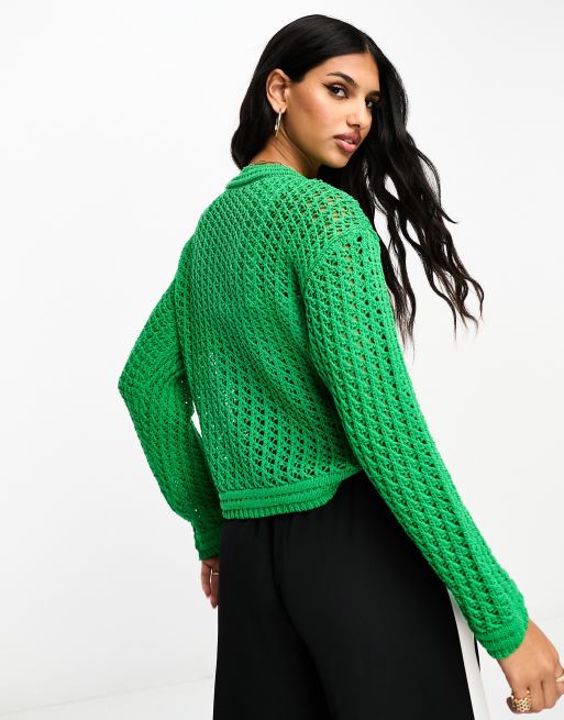 Mango Pull court en maille torsad e manches longues Vert ASOS