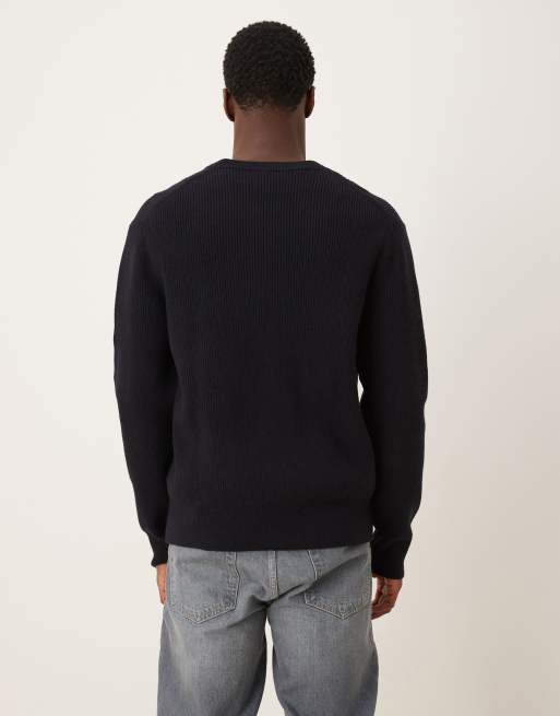 Mango - Pull décontracté en maille côtelée de laine mélangée - Bleu marine, 3 de 5
