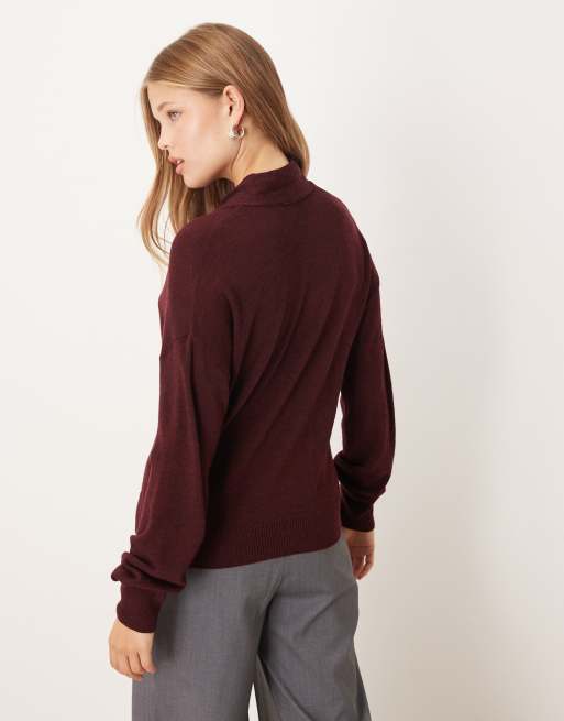 Mango - Pull en maille à col en V avec détail foulard - Bordeaux , 3 de 4
