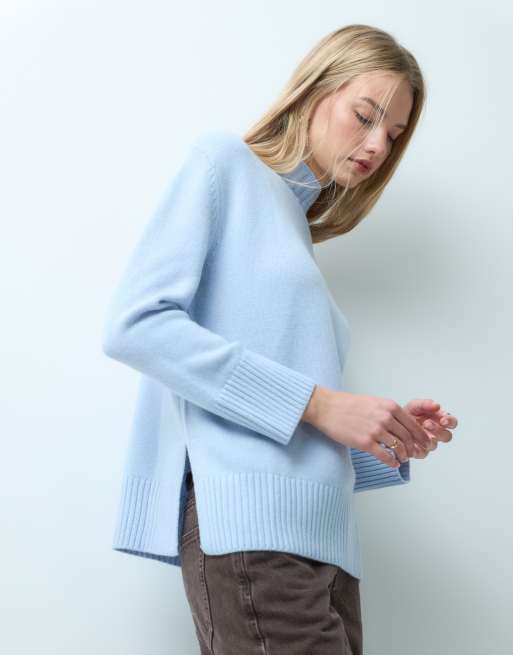 Mango pull en maille à col montant bleu pastel, 2 de 4