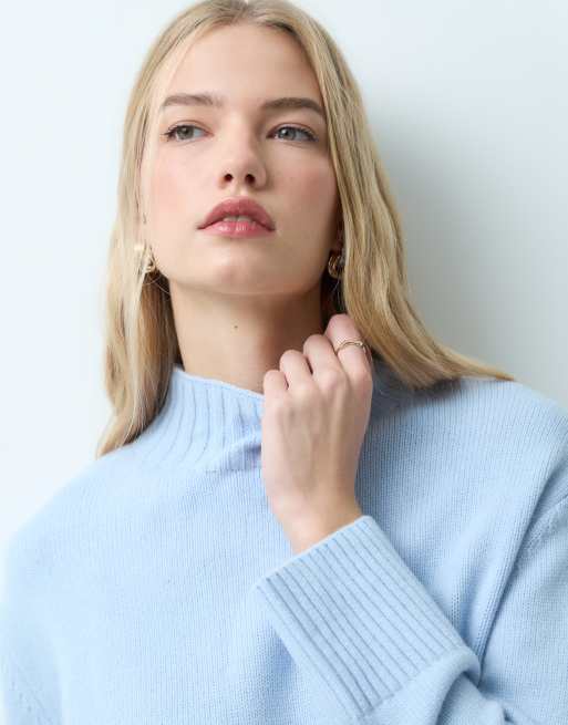 Mango pull en maille à col montant bleu pastel, 3 de 4
