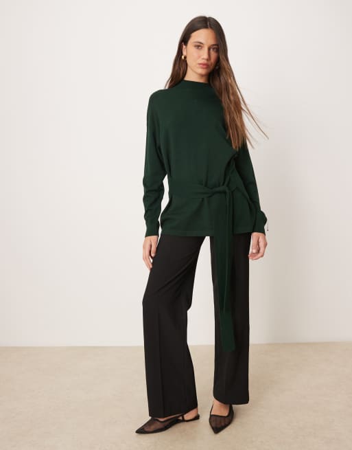 Mango - Pull en maille à col montant et taille nouée - Kaki, 3 de 4