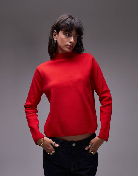 Mango - Pull en maille à col montant - Rouge - view 1
