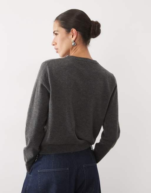 Mango pull en maille à motif losanges gris charbon, 4 de 4