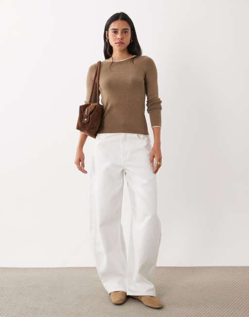 Mango pull en maille avec bordure contrastante beige, 3 de 4