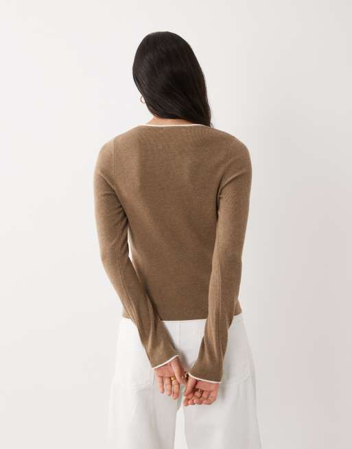 Mango pull en maille avec bordure contrastante beige, 4 de 4