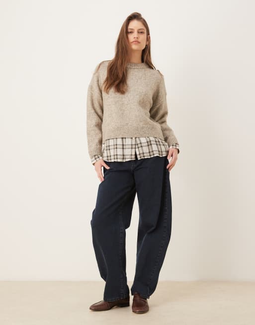 Mango - Pull en maille avec détail chemise - Marron, 2 de 4