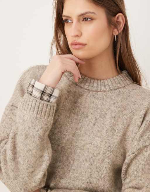 Mango - Pull en maille avec détail chemise - Marron, 4 de 4