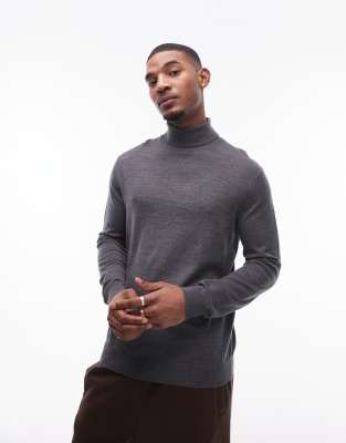 Mango - Pull en maille fine à manches longues et col roulé - Gris
